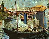 Claude Monet working on his boat in Argenteuil by Eduard Manet